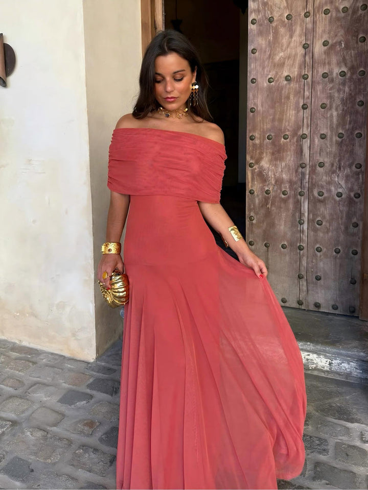 Dainia - One-Shoulder Mesh Maxi Dress