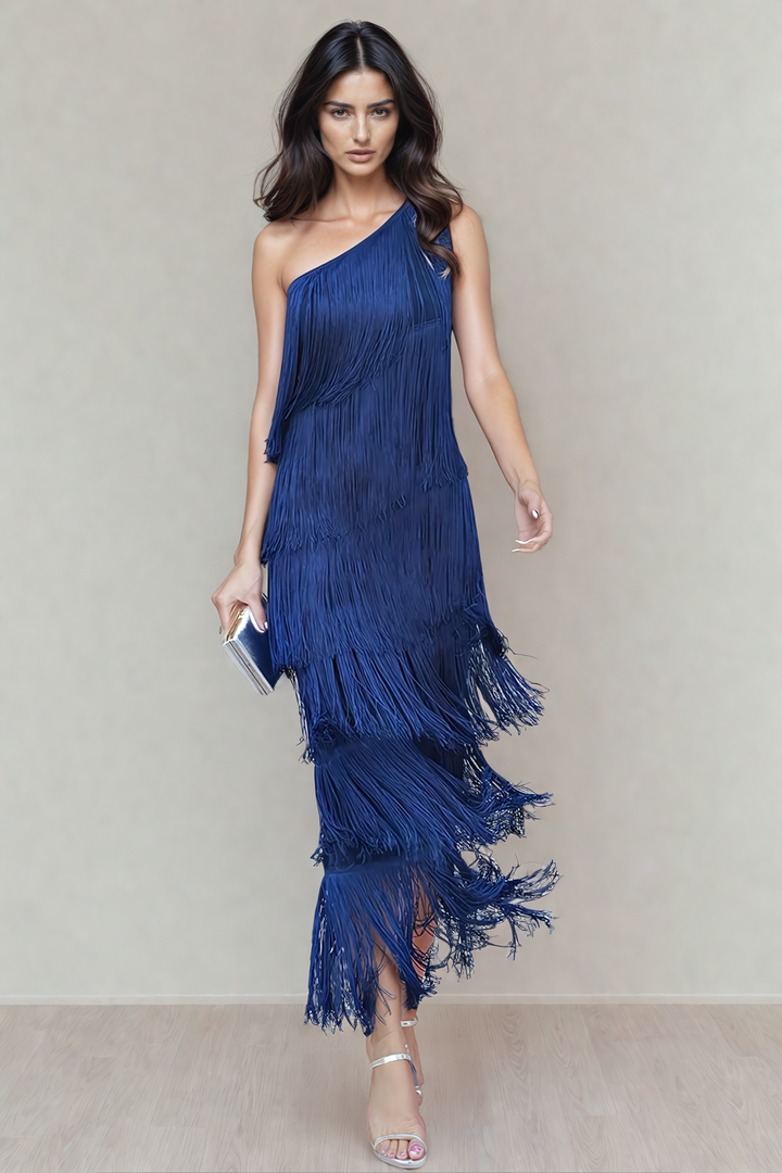 Тамира - Дълга рокля с наклонени рамене