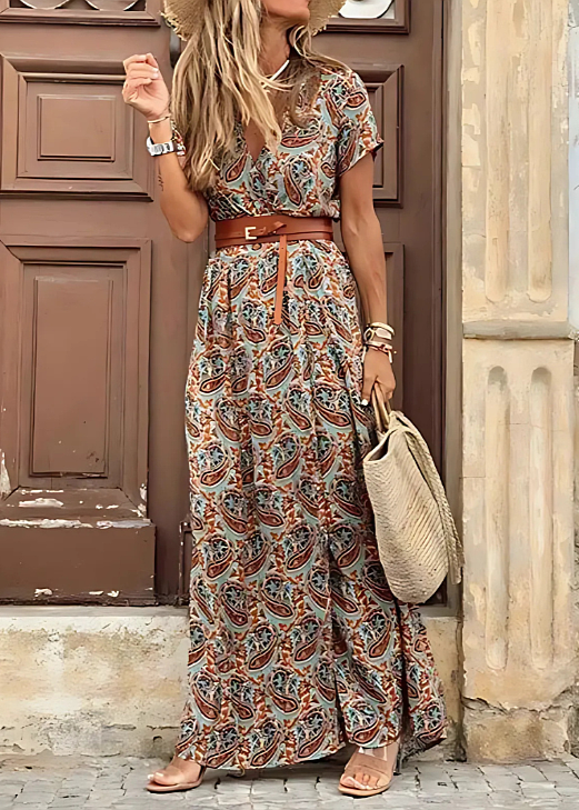Briony - Елегантна рокля с печат Paisley и колан